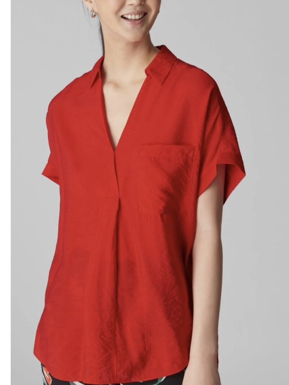 Whistles Lea Short Sleeve Red Orange Blouse Shirt